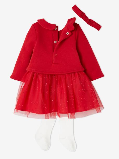 Weihnachtliches Baby-Set: Kleid, Haarband & Strumpfhose rot 4