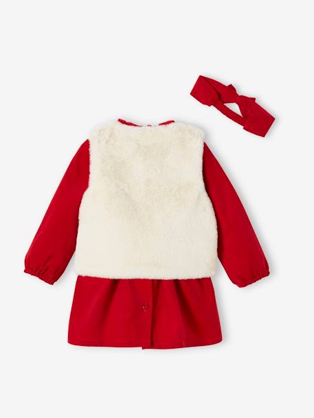 Mädchen Baby Weihnachts-Set: Kleid, Fellweste & Accessoires rot 6