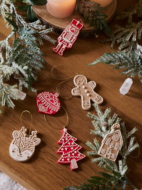 6er-Set weihnachtliche Deko-Anhänger in Lebkuchen-Optik - weiß - 1