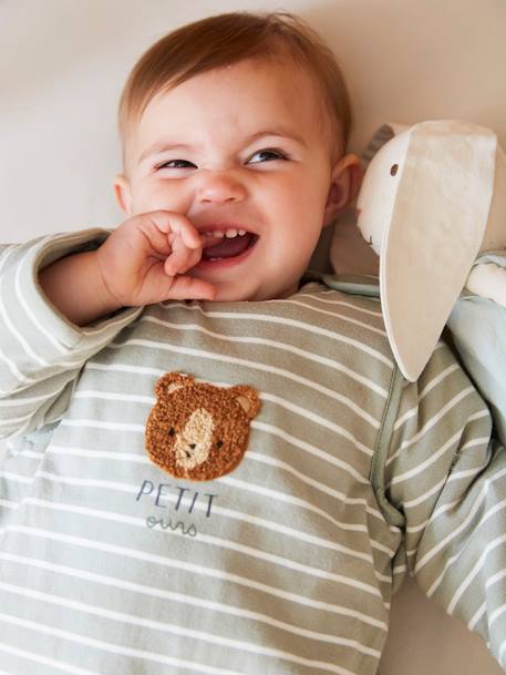 Baby Winterschlafsack mit Bär oder Fuchs Oeko Tex grün gestreift/grüner wald+nachtblau gestreift/kleiner fu 5