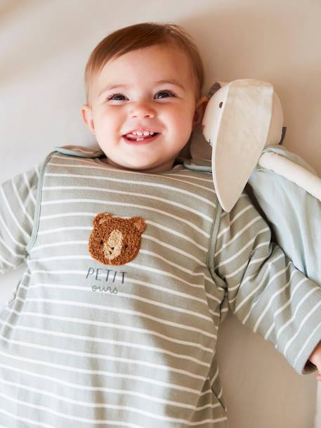 Baby Winterschlafsack mit Bär oder Fuchs Oeko Tex - grün gestreift/grüner wald+nachtblau gestreift/kleiner fu - 6