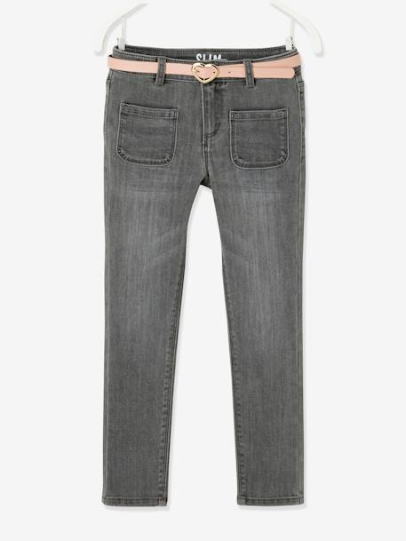 Die UNVERWÜSTLICHE, robuste Mädchen Jeans, Slim-Fit mit Gürtel, Bundweite verstellbar blue stone+grau 10