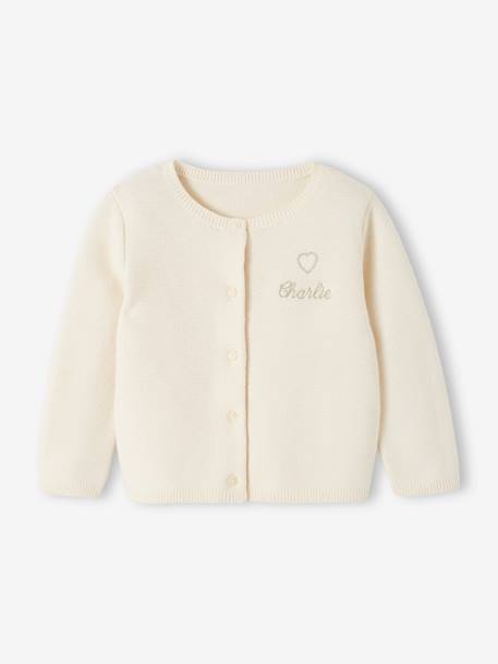 Baby Strickjacke Herz BASIC Oeko-Tex, personalisierbar altrosa+salbeigrün+wollweiß 14