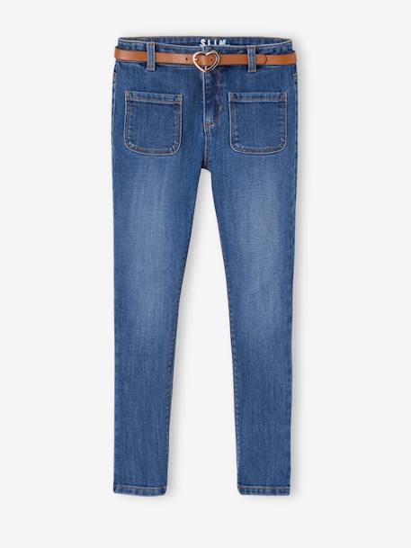 Die UNVERWÜSTLICHE, robuste Mädchen Jeans, Slim-Fit mit Gürtel, Bundweite verstellbar blue stone+grau 1