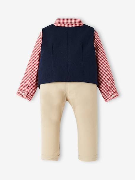 Festliches Jungen Baby-Set: Hemd, Hose, Weste & Fliege - rot - 7