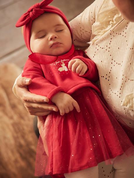 Weihnachtliches Baby-Set: Kleid, Haarband & Strumpfhose rot 1