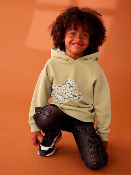 Jungen Dino-Kapuzensweatshirt olivgrün 5