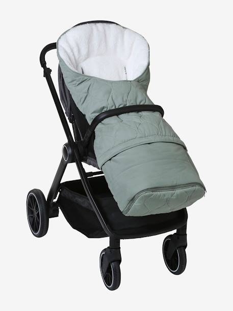 Baby Ausfahrsack mit Futter aus Teddyfleece - moosgrün+schiefergrau - 4