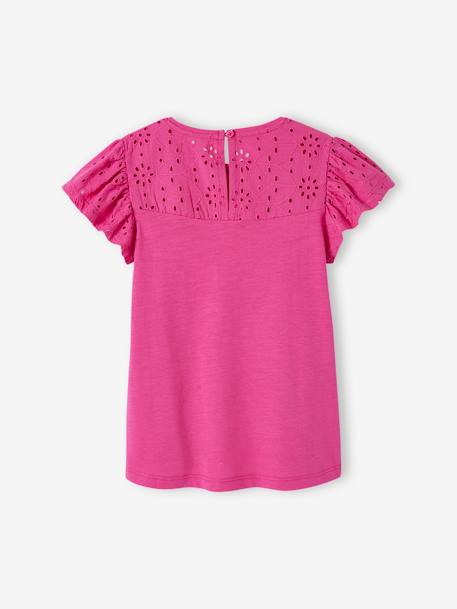 Mädchen T-Shirt mit Volantärmeln und Lochstickerei Oeko-Tex dunkelrosa+fuchsia+koralle+marine+weiß 5