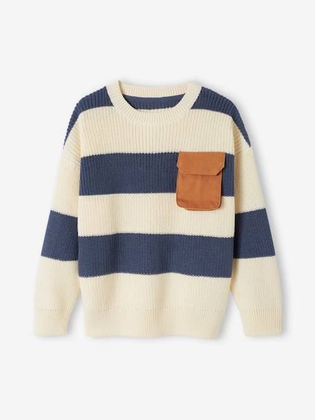 Jungen Pullover mit breiten Streifen - marine gestreift - 2