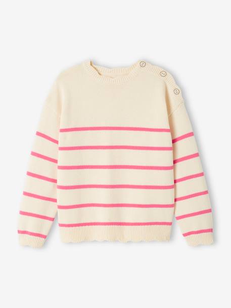 Mädchen Ringelpullover - bonbon rosa+marine+marine gestreift - 1