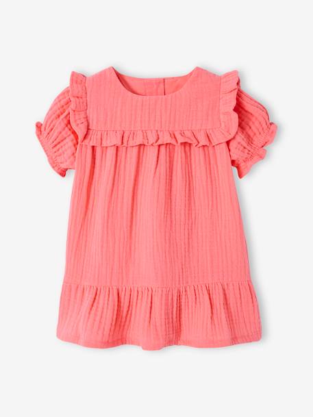 Baby Kleid aus Musselin - koralle+vanille - 5