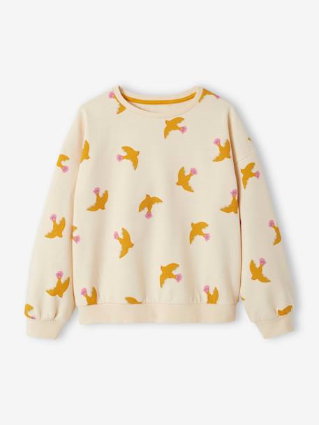 Mädchen Sweatshirt rot herzen+wollweiß vogel gelb 6