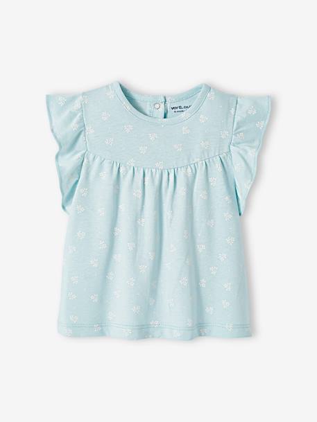 Mädchen Baby T-Shirt, Blumen marine bedruckt+rosa bedruckt+türkis 10