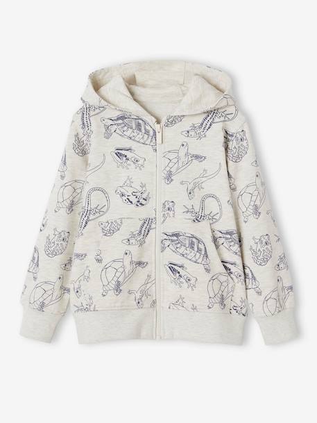 Jungen Kapuzensweatjacke mit Tiermotiven beige meliert 1