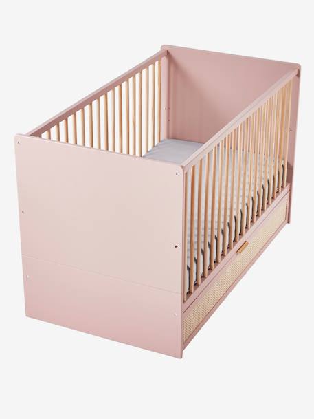 Mitwachsendes Babybett POESIE, Schublade mit Rattan - rosa/natur - 6