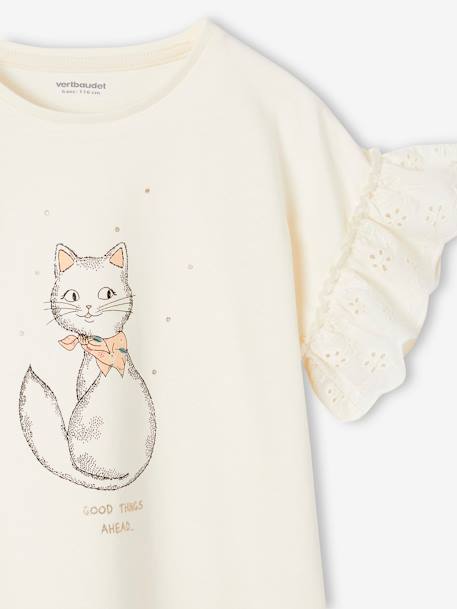 Mädchen T-Shirt mit Volantärmeln, Bio-Baumwolle marine trust yourself+wollweiß katze 7