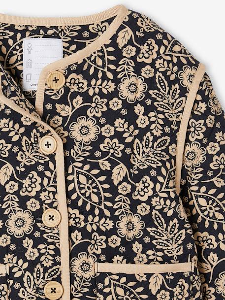 Gesteppte Mädchen Jacke mit Blumen, Recycling-Wattierung - grau bedruckt - 3