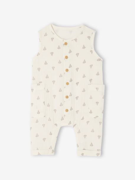 Baby Musselin-Overall cappuccino+hellbeige bedruckt+wollweiß 4