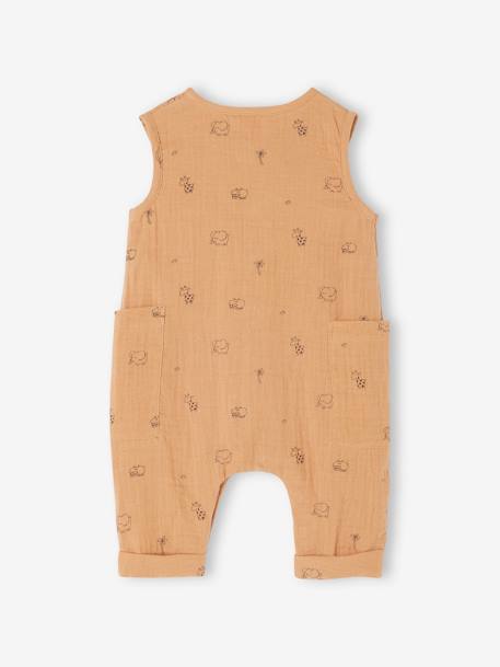 Baby Musselin-Overall cappuccino+hellbeige bedruckt+wollweiß 2