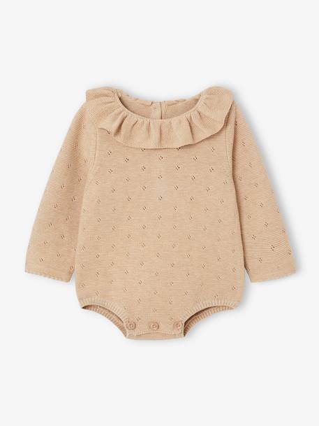 Baby-Set: Strick-Kurzoverall mit langen Ärmeln & Mütze Oeko-Tex - beige meliert - 8