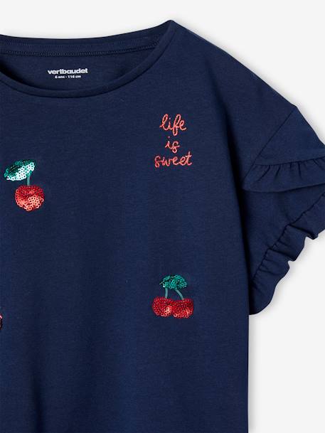 Mädchen T-Shirt mit Pailletten-Applikation blau gestreift/love la vie+dunkelblau/kirschen 10