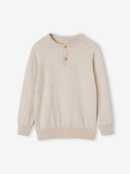 Jungen Pullover mit Henley-Ausschnitt Oeko-Tex, personalisierbar beige meliert+blau meliert+mintgrün 1