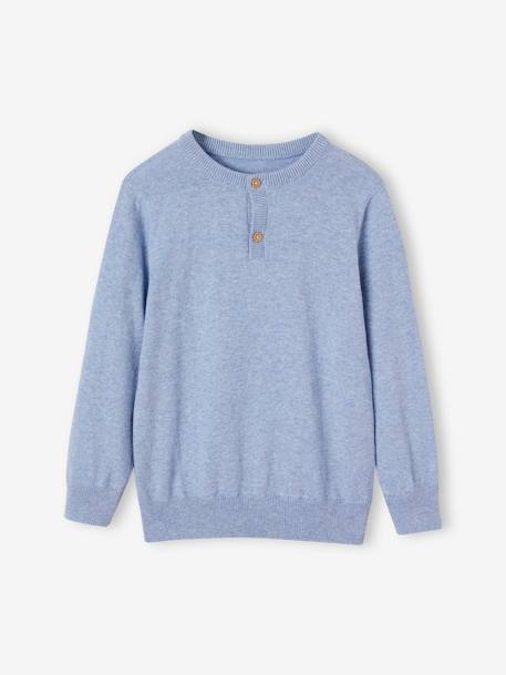 Jungen Pullover mit Henley-Ausschnitt Oeko-Tex, personalisierbar beige meliert+blau meliert+mintgrün 5