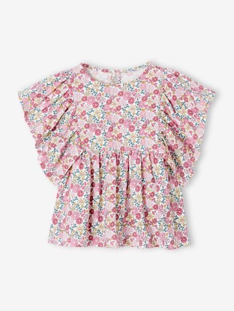 Mädchen Blusenshirt mit Recycling-Polyester - petrol+rosa/gelb geblümt+vanille - 4