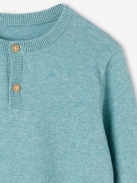 Jungen Pullover mit Henley-Ausschnitt Oeko-Tex, personalisierbar - beige meliert+blau meliert+mintgrün - 12