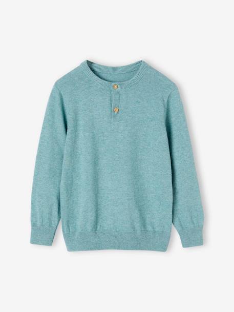 Jungen Pullover mit Henley-Ausschnitt Oeko-Tex, personalisierbar - beige meliert+blau meliert+mintgrün - 9