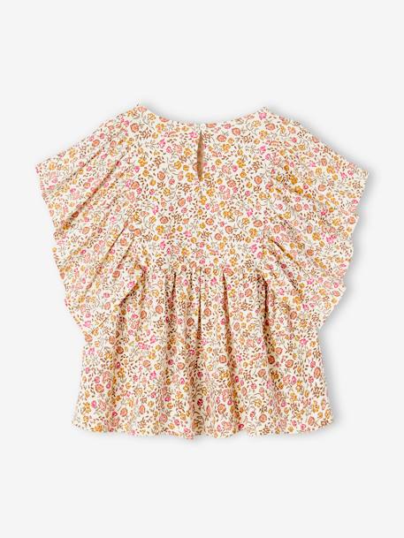 Mädchen Blusenshirt mit Recycling-Polyester - petrol+rosa/gelb geblümt+vanille - 8