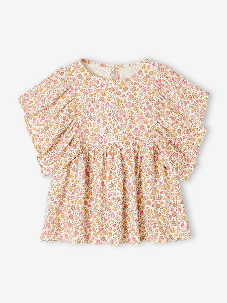Mädchen Blusenshirt mit Recycling-Polyester - petrol+rosa/gelb geblümt+vanille - 7