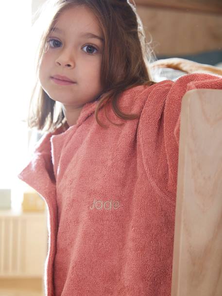 Kinder Oversize-Bademantel mit Kragen aus Recycling-Baumwolle, personalisierbar - rosenholz+tannengrün - 1
