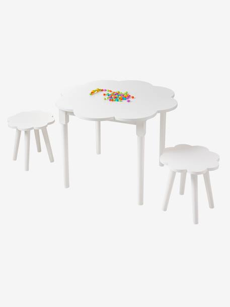 Kinderzimmer-Set: Spieltisch & 2 Hocker, Blumenform wollweiß 2