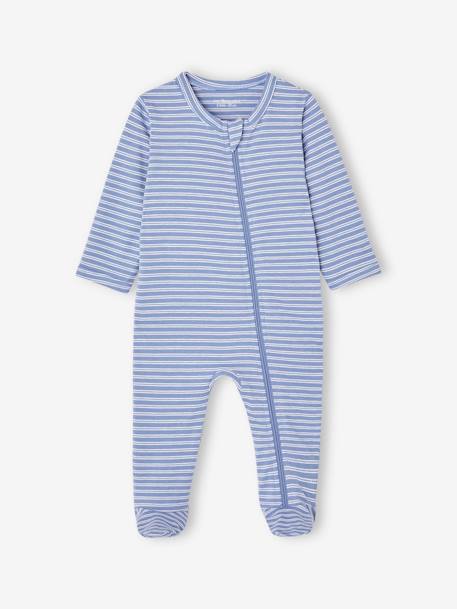 3er-Pack Baby Strampler mit Reißverschluss BASICS - blau chambray+cappuccino - 2