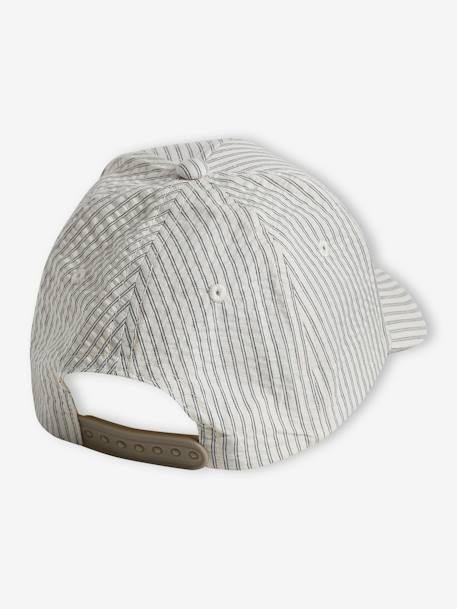 Jungen Cap mit Sticklabel vorn - beige gestreift+marine+moosgrün - 2