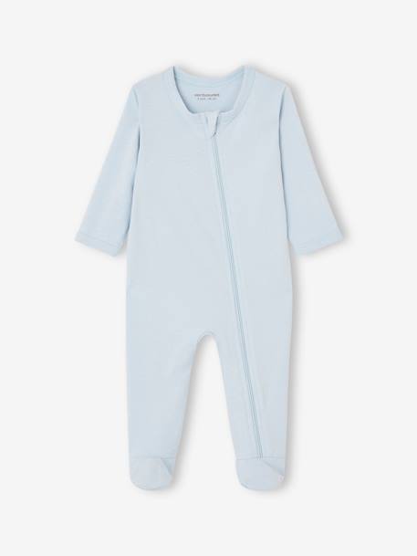 3er-Pack Baby Strampler mit Reißverschluss BASICS - blau chambray+cappuccino - 3