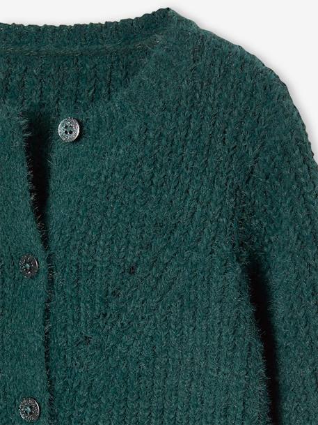 Mädchen Cardigan aus Chenille-Garn - grün+rosenholz - 3