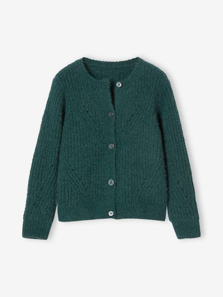 Mädchen Cardigan aus Chenille-Garn - grün+rosenholz - 1