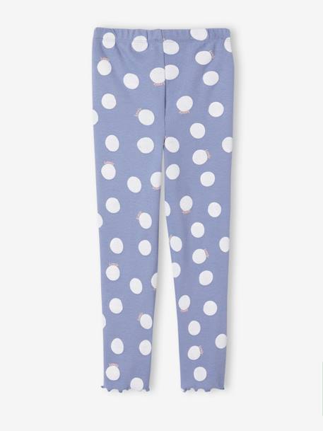 Gerippte Mädchen Leggings Oeko-Tex - blau weiße tupfen+wollweiß vogel gelb - 2