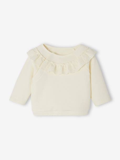 Baby Sweatshirt mit besticktem Volant wollweiß 2