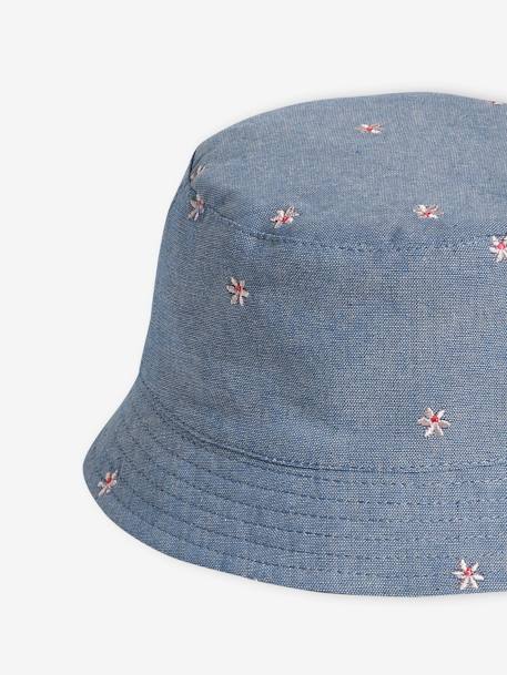 Mädchen Baby Sonnenhut mit Blumenstickereien jeansblau 2