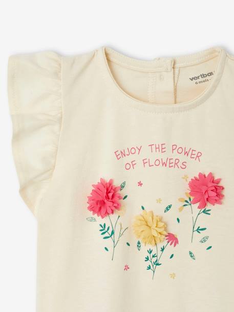 Mädchen Baby T-Shirt, 3D-Blumen Oeko-Tex altrosa+wollweiß 12