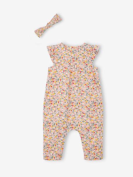 Mädchen Baby-Set: Overall & Haarband - hellgrün geblümt+marine+rosa bedruckt - 19