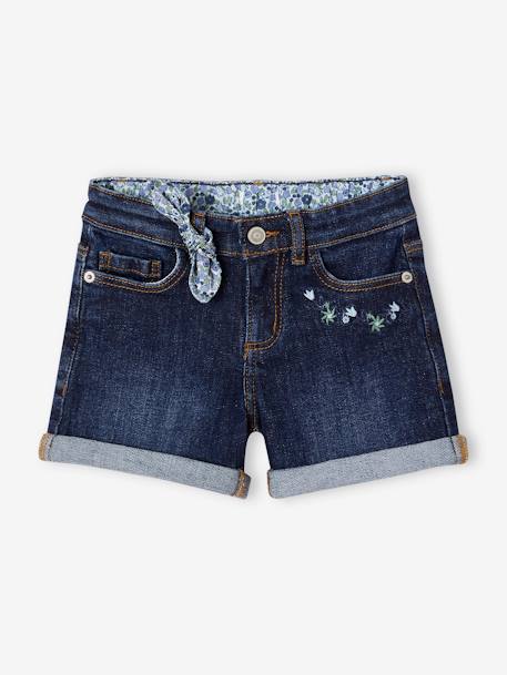 Bestickte Mädchen Jeans-Shorts Oeko-Tex, Bundweite verstellbar dark blue+double stone 1