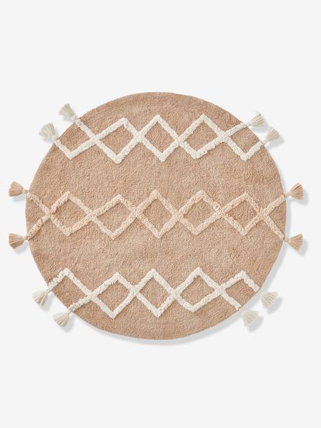 Runder Kinderzimmer Teppich mit Pompons, Berber-Stil beige 1