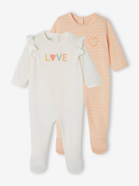 2er-Pack Baby Strampler aus Jersey LOVE Oeko-Tex - pfirsich+hellgrau - 1