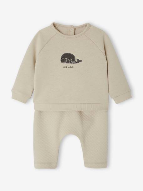 Baby-Set: Sweatshirt & Hose - beige+rosa nude+wollweiß - 1