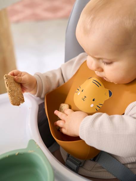 2er-Pack Baby Silikon-Lätzchen braun+rosa bedruckt+salbeigrün 2